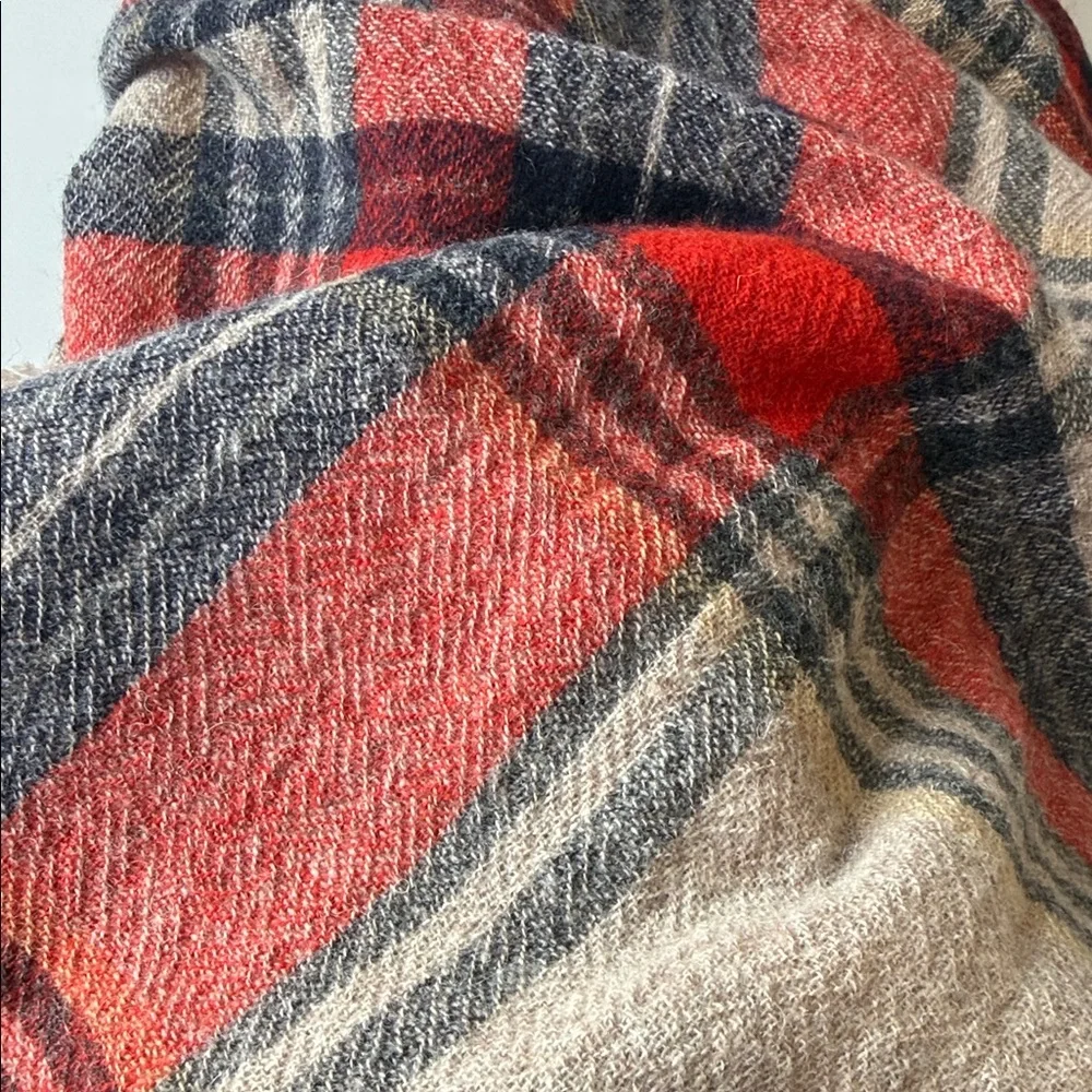 Madewell 100% Wool Scarf Red Blue and Tan